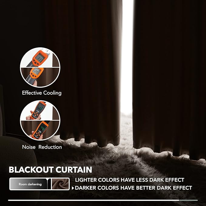 Deconovo Blackout Curtains, Thermal Insulated, W42 x L84 2 Panels, Back Tab, Machine Washable, Room-Darkening Drapes for Bedroom/Living Room Brown
