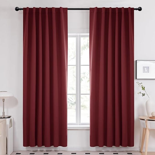 Deconovo Solid Rod Pocket and Back Tab Curtains Thermal Insulated Christmas Curtains Blackout Curtains for Living Room 52Wx84L Inch Burgundy Red Set of 2