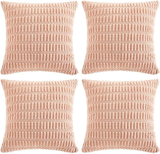 Fancy Homi 4 Packs Boho Pink Decorative Throw Pillow Covers 22x22 Inch for Living Room Couch Bed Sofa, Rustic Modern Farmhouse Home Decor, Soft Plush Corduroy Cute Square Cushion Case 55x55 cm