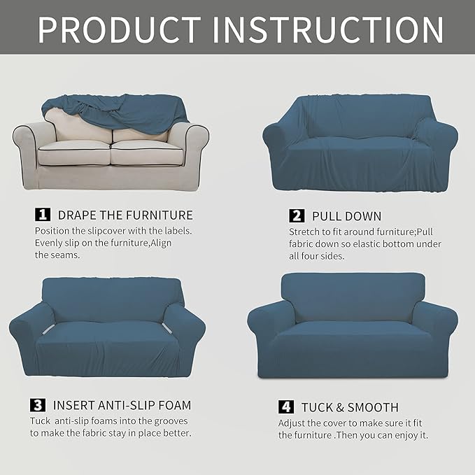 Easy-Going Stretch Sofa Slipcover 1-Piece Sofa Cover Furniture Protector Couch Soft with Elastic Bottom for Kids, Polyester Spandex Jacquard Fabric Small Checks (Sofa, Bluestone)