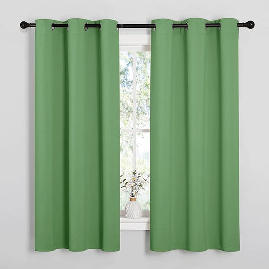 NICETOWN Froest Green Blackout Curtains 48 inches Length for Laundry Room, 2 Panels, 42" Wide, Thermal Insulated Decoration Drapes for Short Window
