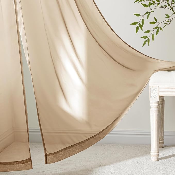 MIULEE Brown Sheer Curtains 84 Inches Long, 4 Panels Set, Rod Pocket Voile Drapes Light Filtering and Semi Transparent, Elegant Window Treatments for Bedroom Living Room,42 x 84 Inches
