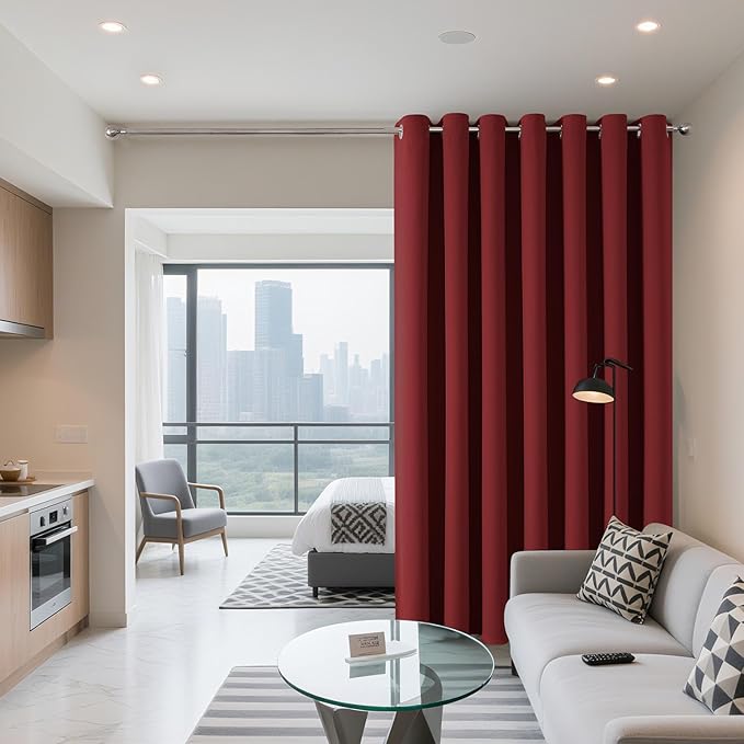 Joydeco Blackout Patio Sliding Door Curtains 96 Inches Long, Grommet Privacy Room Divider Curtains, Extra Wide Thermal Blackout Drapes for Bedroom Living Room (Burgundy Red, 80Wx96L, 1 Panel)