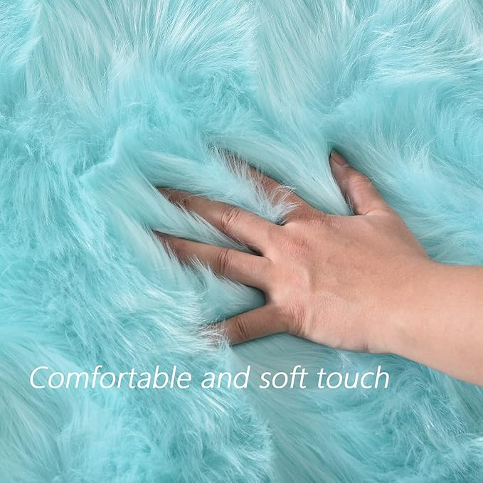 Latepis Fluffy Light Blue Round Rug 5ft Faux Fur Fluffy Washable Rugs Shag Circle Rugs for Living Room Bedroom Plush Throw Rug Room Decor