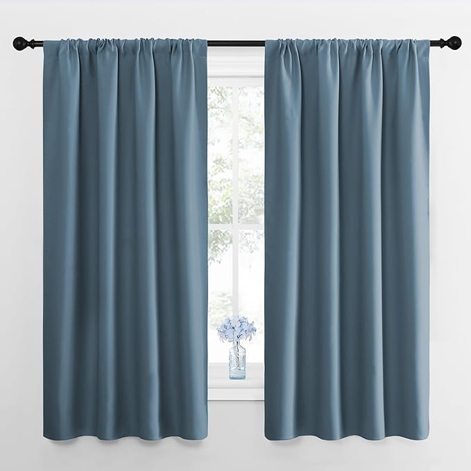 NICETOWN Blackout Curtains for Bedroom, Blackout Curtain Panels, Smoky Blue, 1 Pair, 42 by 45-inch, Window Treatment Energy Saving Thermal Insulated Solid Rod Pocket Blackout Drapes/Draperies