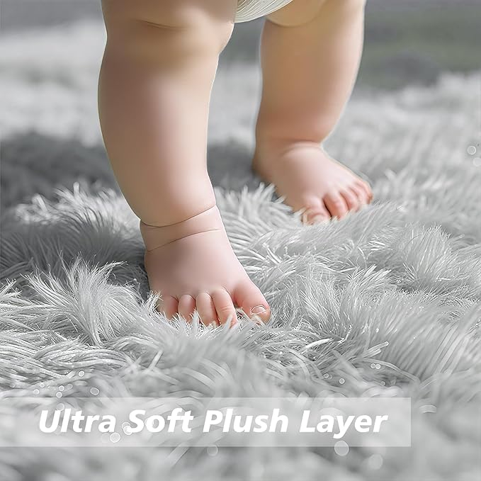 9x12 Fluffy Area Rugs for Living Room,Large Fuzzy Shag Area Rug for Bedroom,Grey Soft Non-Shedding Indoor Plush Carpet for Kids Bedroom Nursery Home Decor