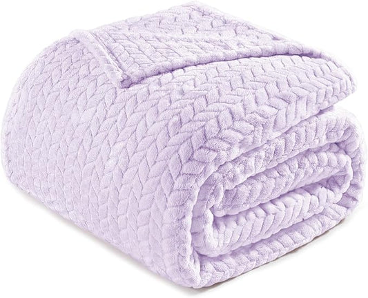 Exclusivo Mezcla Fleece King Size Blanket for Bed, 90x104 Inches Soft Cozy Jacquard Flannel Blankets, Lightweight Fuzzy Plush Warm for Women, Lilac Purple