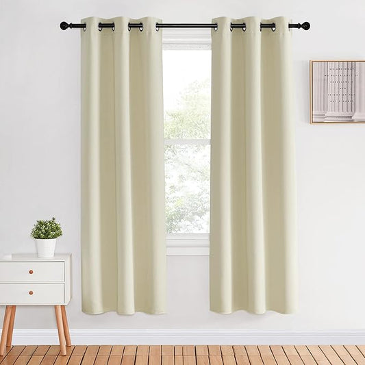 NICETOWN Room Darkening Curtains Panels for Bedroom, Beige, 2 Panels, 34 x 70 Inch, Energy Saving Thermal Insulated Solid Ring Top Light Blocking Window Drapes for Flat