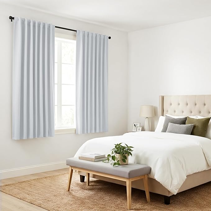 Pony Dance Blackout Curtains Thermal Insulated Window Treatment Panels Room Darkening Shade Drapes for Living Room Back Tab/Rod Pocket Bedroom Draperies, 34 x 63 Inch, Greyish White, 2 Panels