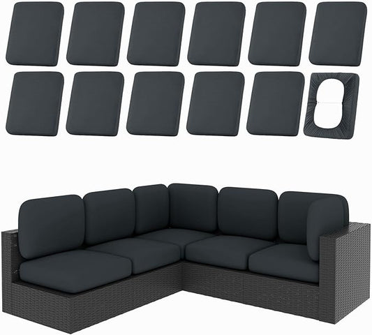 hyha 12Pcs Patio Cushion Covers, Stretch Outdoor Couch Cushion Covers, Washable Outdoor Chair/Sofa Slipcovers for Patio Furniture Cushions Protector with Elastic Bottom(Dark Gray,Cover Only)