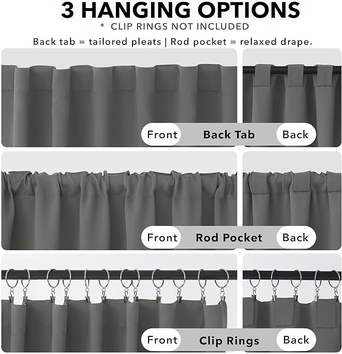 Deconovo Blackout Curtains, Thermal Insulated, W42 x L72 2 Panels, Back Tab, Machine Washable, Room-Darkening Drapes for Bedroom/Living Room Light Grey