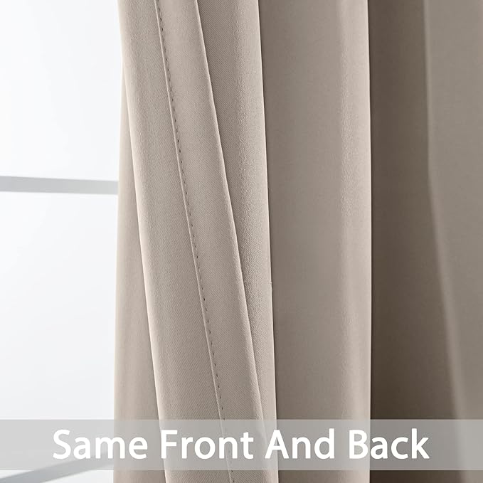 Yakamok Blackout Curtains Room Darkening Thermal Insulated Window Panels,Solid Grommet Top Drapes for Bedroom/Living Room(62Wx63L, Natural, 2 Panels)