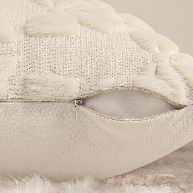 decorUhome Beige Bow Pillow Covers Set of 2 Coquette Aesthetic Cute Preppy Plush Faux Pillowcases for Girly Bedroom or Couch 12x20 Inch