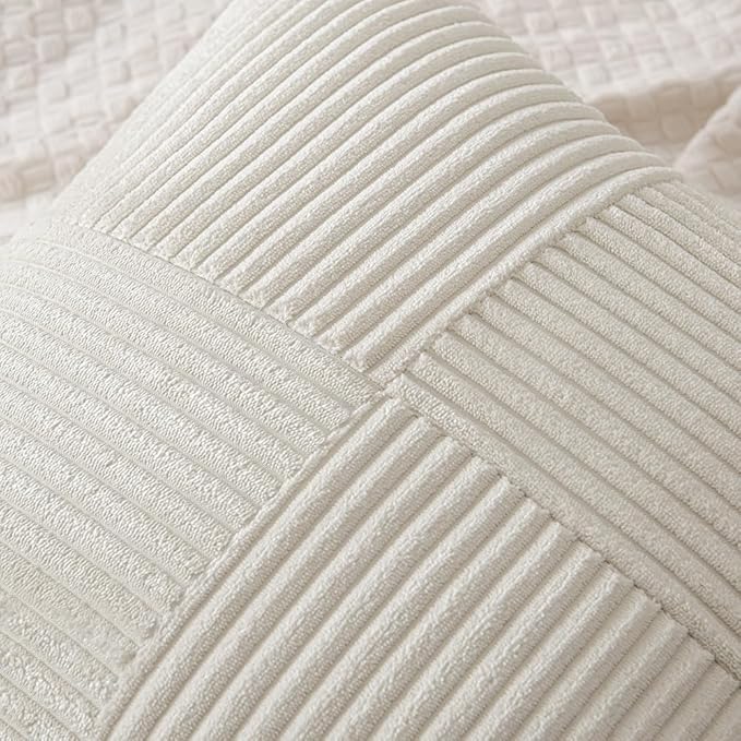 MIULEE Beige Decorative Euro Sham Pillow Covers 24x24 Inch for Bed Couch Sofa Pack of 2 Boho Neutral Farmhouse Throw Pillows Soft Cross Corduroy Patchwork Textured Cushion Cases