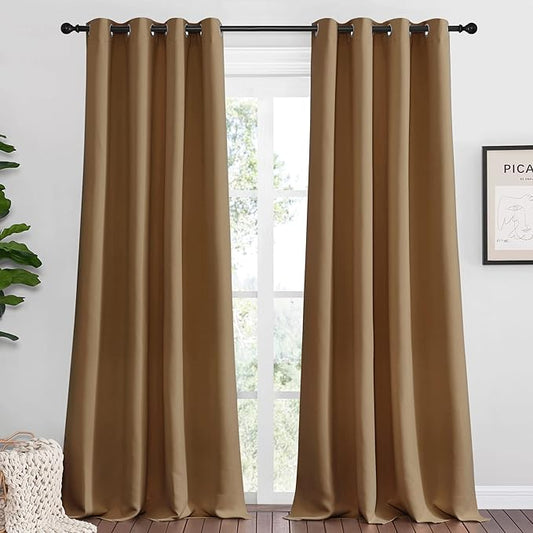 NICETOWN Sleek Blackout Curtains 96 inches Length for Windows, Noise Reducing and Block Draft Panels for Door Doorway Laundry Office Luxury Decor Theme (2 Panels, Gold Brown, W55 x L96 -Inch)