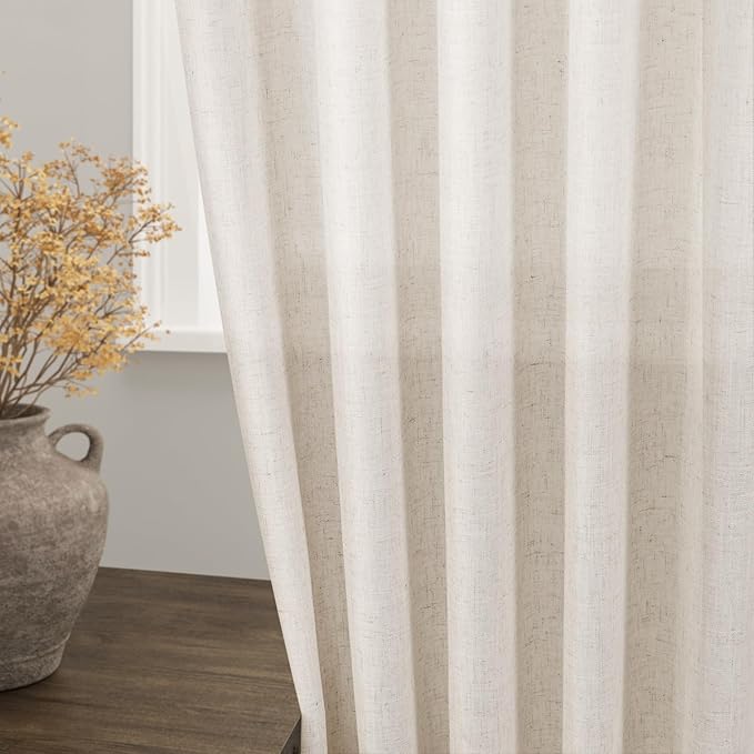 Beige Kitchen Cafe Curtains 45 Inch Length 2 Panel Set Back Tab Pocket Semi Sheer Light Filtering Short Curtain Natural Farmhosue Small Curtains for Basement Window Bathroom Living Room 52x45