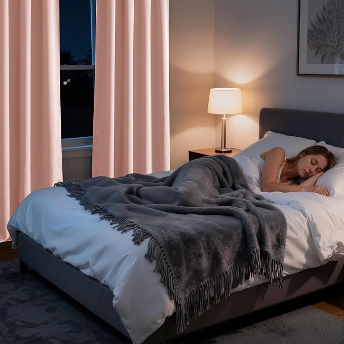 RYB HOME Bedroom Blackout Curtains 80 inches Long, 100% Blackout Thermal Insulated Noise Reducing Curtains for Living Room Nursury, 42 inches Wide by 80 inches Long, Peach Pink