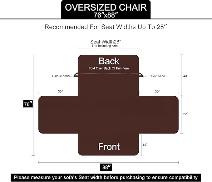 U-NICE HOME Reversible Oversized Chair Covers Quilted Water Repellent Pet Protectors with Elastic Straps(28''Armchair, Brown/Beige)