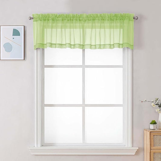 Chyhomenyc Sheer Valances for Windows, Light Filtering Small Window Curtains for Living Room Bathroom Cafe Laundry Basement, Modern Top Dual Rod Pocket Voile Curtain, 42Wx14L inches, Lime, 2 Pieces