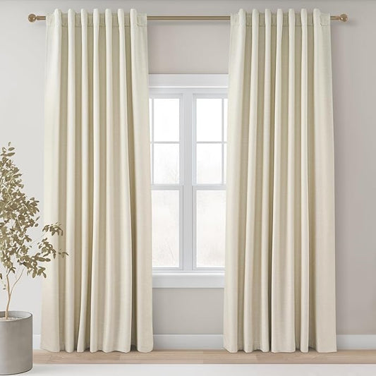 Topfinel Cream White 100% Blackout Curtains 72 Inches Long 2 Panels for Bedroom Natural Linen Heavy Insulated Bay Window Curtains Modern Neutral Drapes for Bedroom Small Window Treatment (W52 x L72)