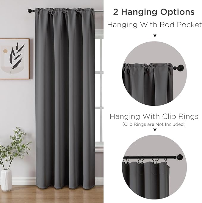 CUCRAF Light Grey Blackout Curtains 96 inch Length 2 Panels Set, Rod Pocket Room Darkening Drapes for Bedroom Living Room, Insulated Thermal Light Blocking Window Curtain (W52 x L96 Inch)
