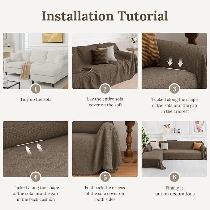 HOMERILLA Sectional Couch Covers for Sectional Sofa L Shaped Sofa Cover Blanket 2 Pieces L Shape Furniture Protector for Pets Dogs(Taupe, Large)