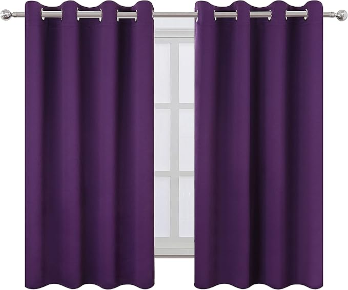 LEMOMO Purple Thermal Blackout Curtains/52 x 54 Inch/Set of 2 Panels Room Darkening Curtains for Bedroom