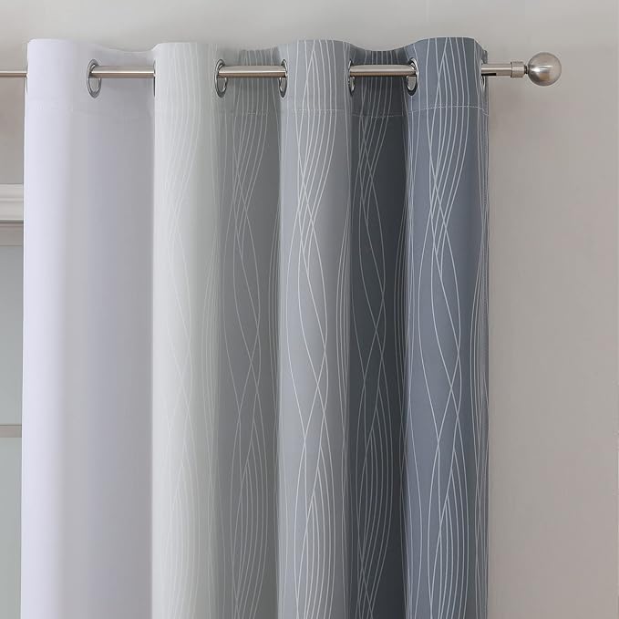 Estelar Textiler Grayish White and Grey Blackout Curtains for Living Room, Ombre Thermal Insulated Noise Reducing Blackout Drapes for Bedroom, Full Room Darkening Grommet Curtains, 52Wx45L, 2 Panels