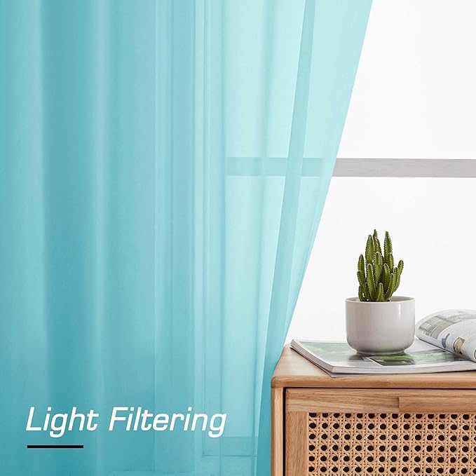 Simplebrand Aqua Sheer Curtains 72 Inches Long 2 Panels for Living Room, Rod Pockets Airy Window Treatments Voile Sheer Black Curtains Panels Lightweight for Front Back Patio Glass Door, 42" Width