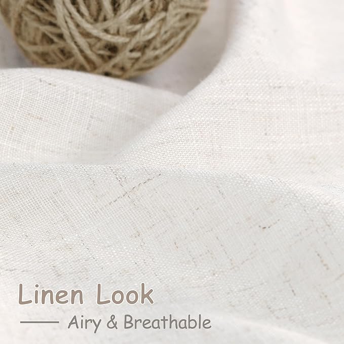 Ivory White Linen 112 Inch Curtains for Living Room Light Filtering Semi Sheer Curtain Back Tab Rustic Neutral Modern Farmhouse Decor Drapes Floor to Ceiling High Window for Bedroom 52x112, 2 Panels