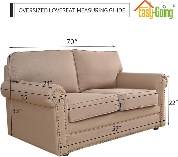 Easy-Going Stretch Oversized Loveseat Slipcover 1-Piece Sofa Cover Furniture Protector Couch Soft with Elastic Bottom for Kids Polyester Spandex Jacquard Fabric Small Checks Coffee
