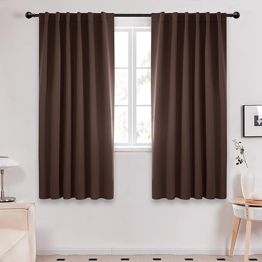 Deconovo Blackout Curtains, Thermal Insulated, W52 x L63 2 Panels, Back Tab, Machine Washable, Room-Darkening Drapes for Bedroom/Living Room Chocolate