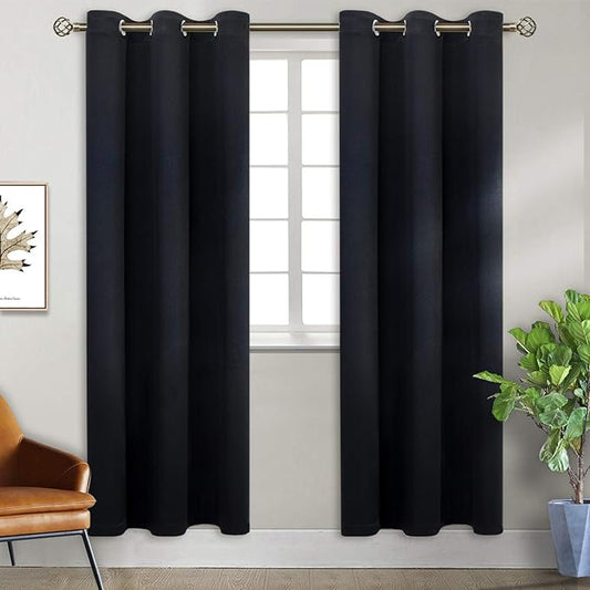 BGment Blackout Curtains for Bedroom - Grommet Thermal Insulated Room Darkening Curtains for Living Room, Set of 2 Panels (38 x 84 Inch, Black)
