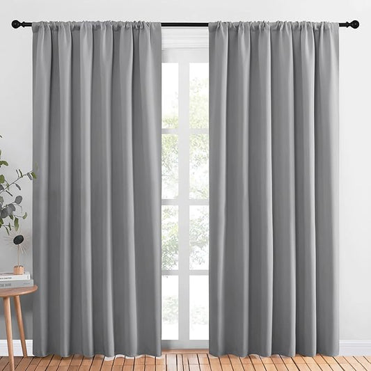 NICETOWN Room Darkening Curtains for Bedroom, Silver Grey, Set of 2 Panels, 62 x 84 Inch, Triple Weave Home Decoration Thermal Insulated Solid Drapes for Patio Door