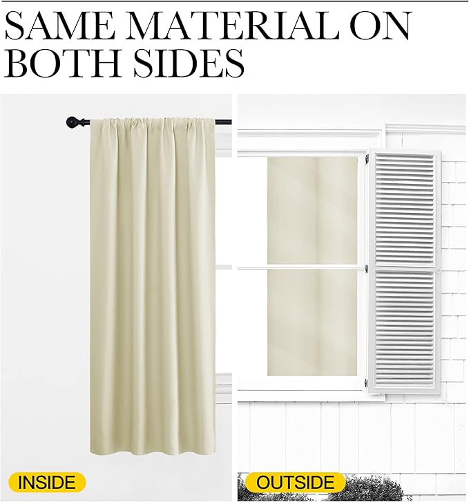 NICETOWN Living Room Curtains, Home Decorations Thermal Insulated Solid Rod Pocket Blackout Drapes for Cafe (Beige, One Pair, 70 x 84-inch)