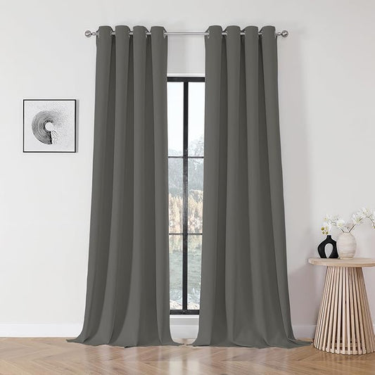 Joydeco Blackout Curtains 108 Inch Length 2 Panels Set, Thermal Insulated Long Curtains& Drapes 2 Burg, Room Darkening Grommet Drapes for Living Room Bedroom Window (Light Grey, W52 x L108 Inch)