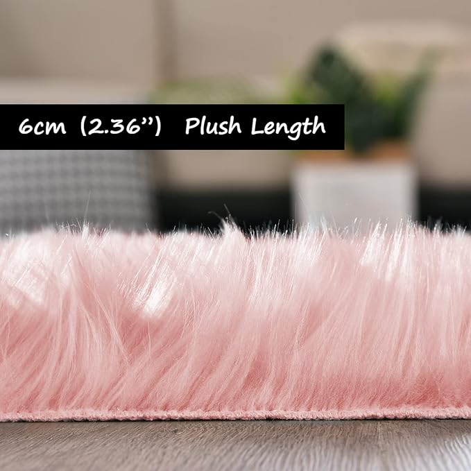 Goolela Pink Round Rug 6ft Circle Fluffy Fuzzy Furry Carpet for Girls Bedroom Faux Sheepskin Fur Plush Soft Washable