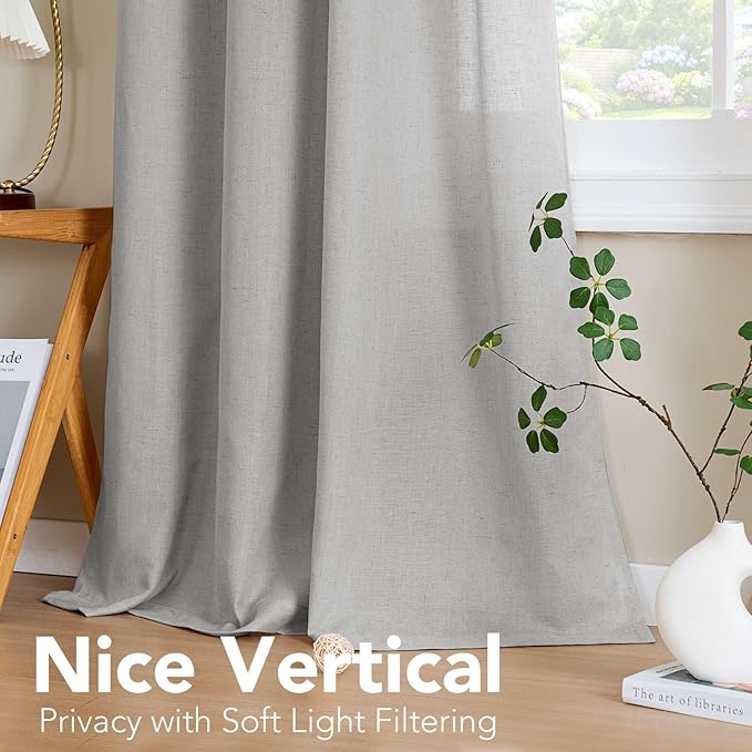 H.VERSAILTEX 2 Pack Ultra Luxurious High Woven Linen Elegant Semi Sheer Curtain Panels Light Reducing Privacy Panels Drapes, Nickel Grommet Curtain Set, Extra Long 52x108-Inch, Dove