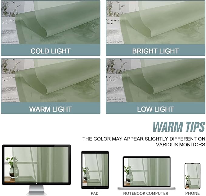 Sage Green Sheer Curtains 63 Inch Length 2 Panels, Voile Sheer Curtain for Living Room, Breathable Light Filtering Window Treatments, Soft Fabric Dual Rod Pocket Drapes, 2x42Wx63L Inches