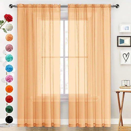 SpaceDresser Sheer Voile Window Treatment Rod Pocket Curtain Panels for Kitchen Bedroom Living Room Drapes Sunlight Filtering Privacy Semi Home Decor Assorted Colors Sizes (Beige, 52 W x 63 L)