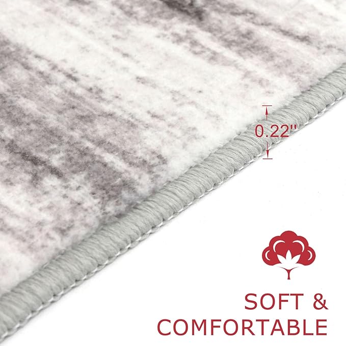 KOZYFLY Modern Abstract Washable Long Runner Rug 2.6x18 Hallway Rug Runner Non-Slip Soft Stair Runner Rugs, Grey/Light Beige/Brown Striped Carpet for Kitchen Entryway Bathroom