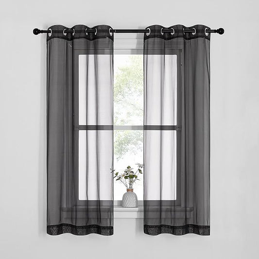 NICETOWN Sheer Curtains for Bedroom Windows, Grommet Casual Soft Voile Sheer Panels with Light Filter Window Treatments for Boy's Room/Bedroom, Black, Set of 2, W37 x L63