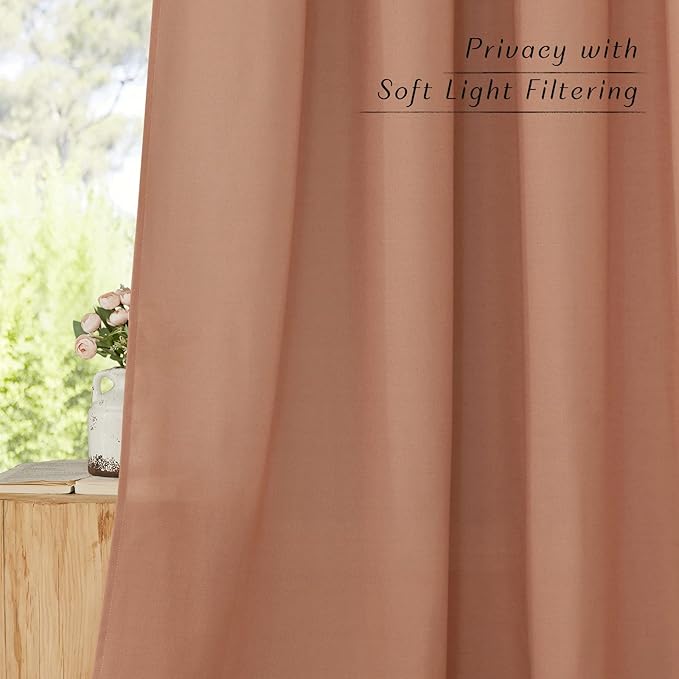 NICETOWN Linen Curtains for Bedroom 96 inches Long, Grommet Rustic Farmhouse Linen Blend Curtains & Drapes Privacy with Light Through for Living Room, Terracotta, W55 x L96, 1 Pair