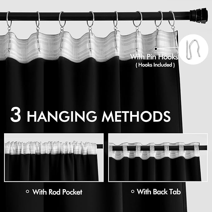 MIULEE Back Tab Blackout Curtains 84 Inch Length 2 Panels Set for Living Room Bedroom, Halloween Black Rod Pocket/Pinch Pleated Thermal Insulated Room Darkening Light Blocking Curtains 84 Inches Long