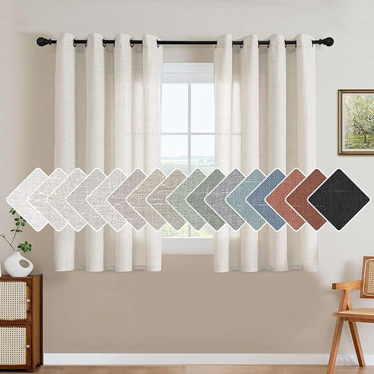 Elegant Natural Linen Blended Energy Efficient Light Filtering Linen Textured Curtains/Nickel Grommet Window Treatments Panels/Drapes (Set of 2, Natural, 52"W x 45"L )