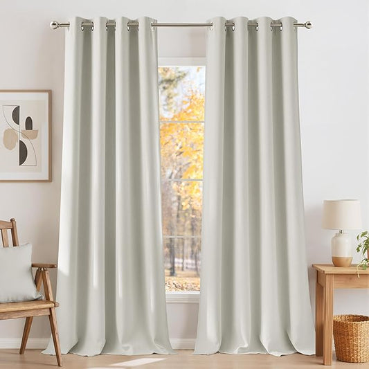 NICETOWN Faux Linen Natural Blackout Curtains 84 inches Long for Living Room - Privacy Panels for Bedroom, Modern Farmhouse Style Easy Care Grommet Top, 2 Panels, W52 by L84