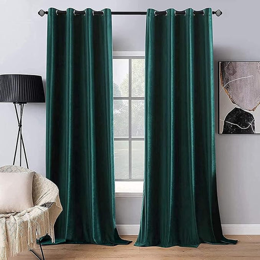 MIULEE Christmas Dark Green Velvet Curtains Room Darkening Blackout Solid Soft Grommet Emerald Curtain Black Out Thermal Soundproof Drapes/Panels for Living Room Bedroom 96 Inch Length 2 Panels