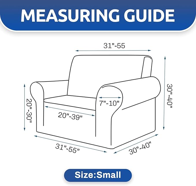 KEKUOU Stretch Single Sofa Slipcover 1 Piece Couch Sofa Cover (31"-55") Furniture Protector 1 Seater Sofa with Elastic Bottom for Kids,Pet.Jacquard Small Checked Pattern Fabric(Small,Classic Bluel)