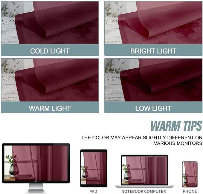 Extra Wide Sheer Curtains 90 Inches Long 2 Panels, Light Filtering Lightweight Solid Sheer Curtains for Bedroom Living Room, Christmas Window Sheer Drapes, Dual Rod Pocket, Burgundy, 2x59Wx90L