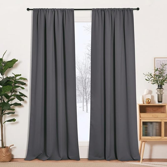 RYB HOME Blackout Curtains for Bedroom 102 inches Long, Privacy Thermal Insultaed Sunlignt Heat Blocking Drapes for Sliding Patio Door, Width 42 by Length 102, Grey, 2 Panels Set